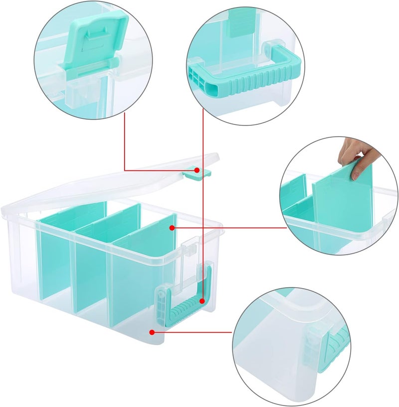 BTSKY Clear Plastic Dividing Storage Box with 4 Deep Compartments Adjustable Storage Bin with Lid Portable Craft Storage Container Multipurpose Sewing Box Art Supply Organizer, 13.9x7.9x6.2 Inches - Image 5